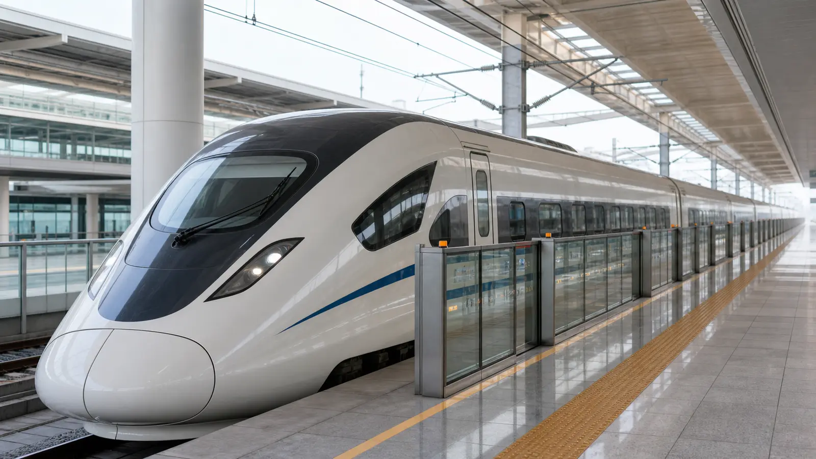 A foreign traveler scanning a passport at a high-speed rail boarding gate in China