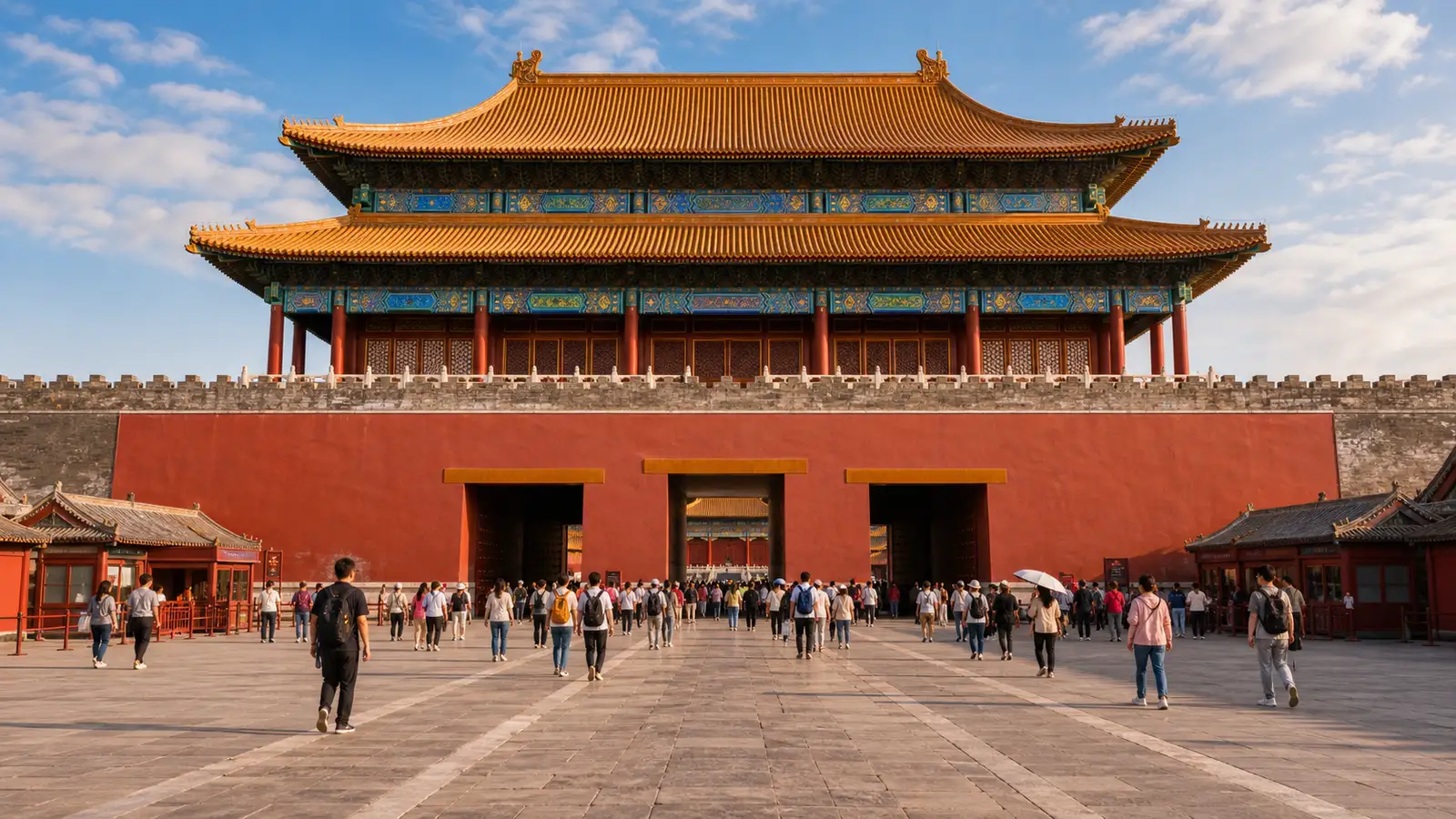 Visitors lining up to scan passports at the Meridian Gate entrance of the Forbidden City in Beijing