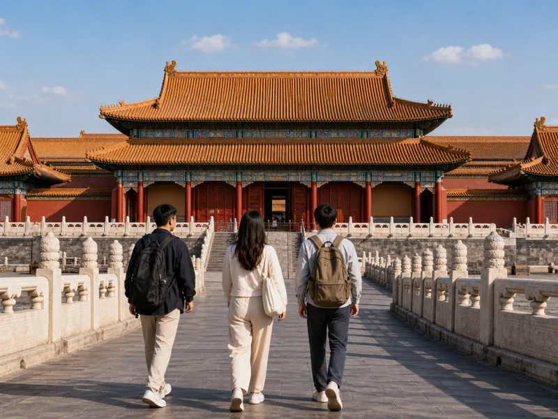Private guide leading a small family past the red walls and gates of the Forbidden City on a Viator tour